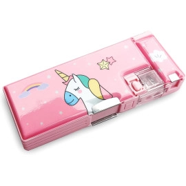 Double Sided Pencil Box for Girls Unicorn Design Magnetic Pencil Box Multiple Compartment for Kids Birthday Gift School