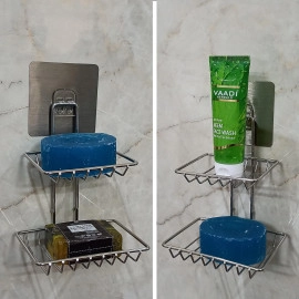 ABS Plastic Soap Stand Holder for Bathroom Kitchen Sink Wall Single Layer with Magic Stickers (Double Layer Soap Dish)