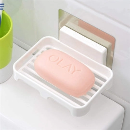 ABS Plastic Soap Stand Holder for Bathroom Kitchen Sink Wall Single Layer with Magic Stickers (Double Layer Soap Dish)