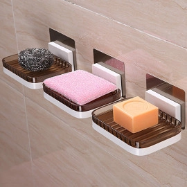 ABS Plastic Soap Stand Holder for Bathroom Kitchen Sink Wall Single Layer with Magic Stickers (Double Layer Soap Dish)