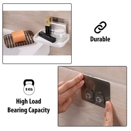 ABS Plastic Soap Stand Holder for Bathroom Kitchen Sink Wall Single Layer with Magic Stickers (Double Layer Soap Dish)