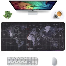 Large Extended XXL Gaming Mouse Pad with Non-Slip Rubber Base, Stitched Embroidery Edge Mouse Mat for Laptop, Computer and Desk -90 x 40 x 0.3 CM - World Map