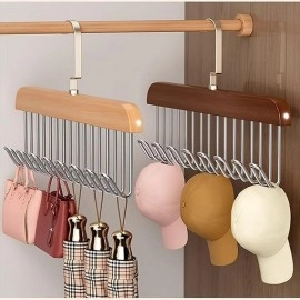 1 pcs Wooden Hangers for Wooden Belt Hanger for Tie 8 Hooks Adjustable Closet Hangers Lingerie Belt Scarf Tie Storage Racks Foldable Hooks Wood Hanger Wardrobe Organizers for Men Women (1)