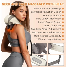 Neck and Back Massager with Heat,Neck Massager,Shiatsu Massager Pillow for Neck,Back,Shoulder,Legs,Body Pain Relief,Electric Rechargeable Deep Tissue 5D Kneading Massage Machine