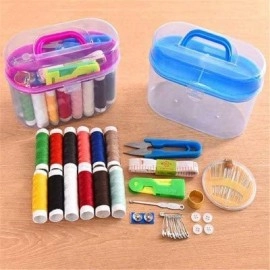 Double Layer Small & Portable Travel Sewing Kits Box with Needles Threads Scissor Sefty Pin Threader thumble Buttons Cutter Hand Work Sewing Box Handwork Sewing Accessories