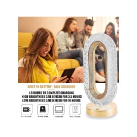 Claritycart New Oval Shape Crystal Lamp | Cordless Luxury Comes with Touch Control, USB Rechargeable &Decoration for Home, Bedroom, Living, Room, Party, Restaurant (Gold)