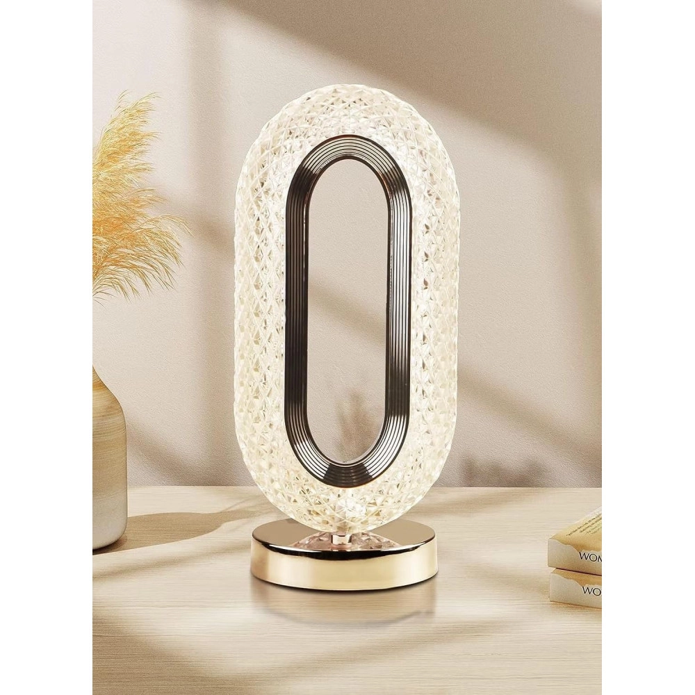 Claritycart New Oval Shape Crystal Lamp | Cordless Luxury Comes with Touch Control, USB Rechargeable &Decoration for Home, Bedroom, Living, Room, Party, Restaurant (Gold)