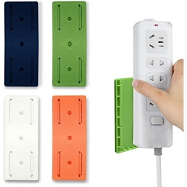 Pack of 4 Self-Adhesive Punch-Free Base Holder, Power Strip Wall Mount, Can Carry 3 kg, Socket Holder Organiser for WiFi Router, Remote Control and Fabric Box