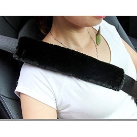 Soft Faux Sheepskin Seat Belt Shoulder Pad for Car, Truck, Bus, Compatible with Adults Youth Kids (Black) - 2 Packs, Wool (Black)