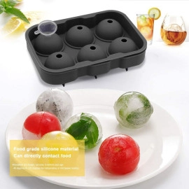 Easy Push Premium Pop Up Ice Cube Tray with Flexible Silicon Bottom and Over Lid, 6 Cube Trays Stackable Durable and Dishwasher Safe (Black, Pack of 1)