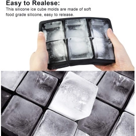 Easy Push Premium Pop Up Ice Cube Tray with Flexible Silicon Bottom and Over Lid, 6 Cube Trays Stackable Durable and Dishwasher Safe (Black, Pack of 1)