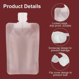 Plastic Travel Fluid Makeup Packing Bag 30Ml/50Ml/100Ml Refillable Pouches Empty Cosmetic Squeeze Pouch Leakproof Stand-Up Spout Bags Containers Foldable for Toiletries Lotion Shampoo