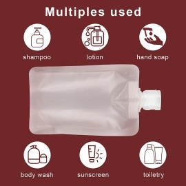 Plastic Travel Fluid Makeup Packing Bag 30Ml/50Ml/100Ml Refillable Pouches Empty Cosmetic Squeeze Pouch Leakproof Stand-Up Spout Bags Containers Foldable for Toiletries Lotion Shampoo