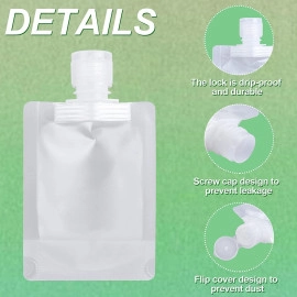 Plastic Travel Fluid Makeup Packing Bag 30Ml/50Ml/100Ml Refillable Pouches Empty Cosmetic Squeeze Pouch Leakproof Stand-Up Spout Bags Containers Foldable for Toiletries Lotion Shampoo