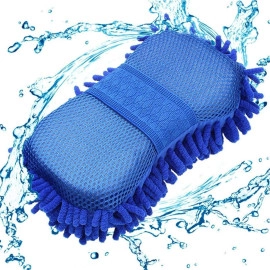 Car Washing Sponge Microfiber Brush Wash & Dry Cleaning Duster Sponge for car Bike (Color Blue)