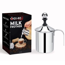 Coffee Frother Stainless Steel Manual Milk Frother for Coffee, Handheld Coffee Milk Frother Pitchers,Manual Operated Milk Foam Maker for Cappuccino Coffee Beater Chocolate Coffee Beater(400ml)