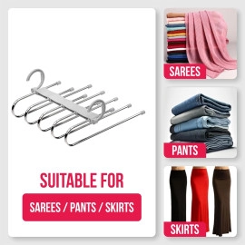 5 in 1 Stainless Steel Foldable Hangers for Clothes Hanging Multi-Layer Multi-Purpose Pant Hangers for Wardrobe Magic Foldable Hanger Clothes Hanger Multipurpose Hanger Organizer