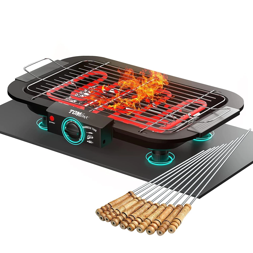 2000W Electric Smokeless Portable Adjustable Temperature Control Indoor&Outdoor Barbeque Grill Set For Home Removable Water Filled Drip Tray With 12 Skewers(Pack Of 1-Black)Free Standing