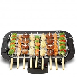 2000W Electric Smokeless Portable Adjustable Temperature Control Indoor&Outdoor Barbeque Grill Set For Home Removable Water Filled Drip Tray With 12 Skewers(Pack Of 1-Black)Free Standing