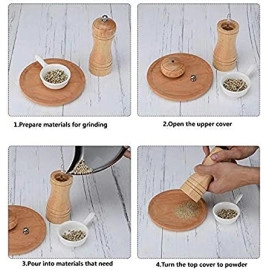 Wooden (6 inch) Salt and Pepper Grinder Mixer Spice Seasoning Mill Sprinkler with Ceramic Crusher for Kitchen with Coarseness Setting