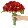 Set Of 12 Artificial Rose Flowers Bunches For Vase (24 Cm, Red) - Home Decoration Gift Items For Living Room Corner Table Top Bedroom Wedding Valentine (Pot Not Included) 