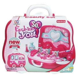 Beauty Makeup Pretend Play Toy Set for Girl with Makeup Accessories and Carry Suitcase,Plastic,Multi color