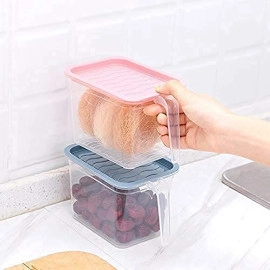 Fridge Storage Containers Plastic Refrigerator Box With Handles And Airtight Lid Unbreakable Kitchen Storage L Vegetable, Food, Fruits Basket 1600Ml Multicolour Lid Pack Of 2 - Clear