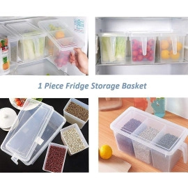 Fridge Storage Containers Plastic Refrigerator Box With Handles And Airtight Lid Unbreakable Kitchen Storage L Vegetable, Food, Fruits Basket 1600Ml Multicolour Lid Pack Of 2 - Clear