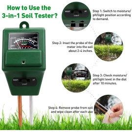 New 3 in 1 Soil Testing Meter Soil Ph Meter Soil Moisture Sensor Solar Light Meter for Agriculture & Solar Light Meter, Moisture Meter for Garden Farm Lawn Plants, Acidity Moisture Sunlight