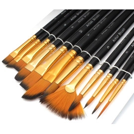 Painting Brushes Set of 12 Professional Round Pointed Tip Nylon Hair Artist Acrylic Painting Brush for Acrylic/Watercolor/Oil Painting