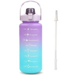 2000ml Sports Gallon Motivational Water Bottles with Time Marker Wide Mouth GYM Outdoor Water Bottle with Straw & Handle, Leak proof BPA Free Fitness Water Bottle (2 Litre Purple) Plastic