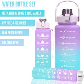 2000ml Sports Gallon Motivational Water Bottles with Time Marker Wide Mouth GYM Outdoor Water Bottle with Straw & Handle, Leak proof BPA Free Fitness Water Bottle (2 Litre Purple) Plastic