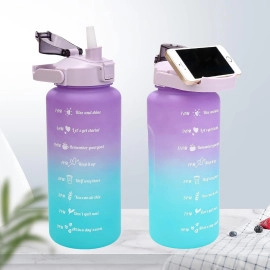 2000ml Sports Gallon Motivational Water Bottles with Time Marker Wide Mouth GYM Outdoor Water Bottle with Straw & Handle, Leak proof BPA Free Fitness Water Bottle (2 Litre Purple) Plastic