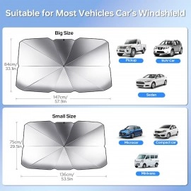 car Windshield Sun Shade Protector- Foldable Car Shades for Windows, 3 Layers UV Block Umbrella, Car Front Window Heat Insulation Car Accessories for Pickup, SUV, Sedan (Large Size)