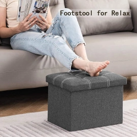 Linen Cube Shape Sitting Stool With Storage Box Living Foldable Storage Bins Multipurpose Clothes, Books And Toys Organizer With Cushion Seat Lid 30 X 30 X 30 Cm (Grey), Blue-Green