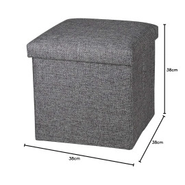 Linen Cube Shape Sitting Stool With Storage Box Living Foldable Storage Bins Multipurpose Clothes, Books And Toys Organizer With Cushion Seat Lid 30 X 30 X 30 Cm (Grey), Blue-Green