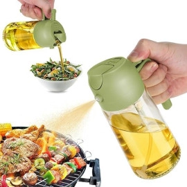 Oil Spray Bottle And Dispenser For Cooking 500ML, 2 in 1 Glass Olive Oil Sprayer for Cooking, Refillable Food Grade Oil Vinegar Sprayer for Air Fryer Salad Baking Grilling Frying BBQ