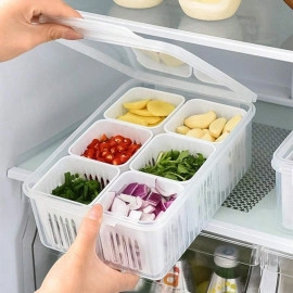 Fridge Storage Boxes with Lid and 3 Bins, Fridge Organizer for Food Storage, Space-Saving and Food Safe Fridge Storage Containers for Keep Food Fresh, Fridge Organiser 5 Liter (Pack of 1)