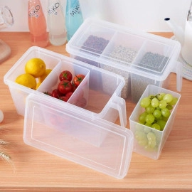 Fridge Storage Boxes with Lid and 3 Bins, Fridge Organizer for Food Storage, Space-Saving and Food Safe Fridge Storage Containers for Keep Food Fresh, Fridge Organiser 5 Liter (Pack of 1)