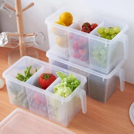 Fridge Storage Boxes with Lid and 3 Bins, Fridge Organizer for Food Storage, Space-Saving and Food Safe Fridge Storage Containers for Keep Food Fresh, Fridge Organiser 5 Liter (Pack of 1)