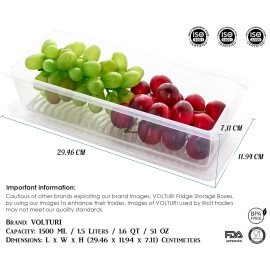 Fridge Storage Boxes (Pack of 6), Fridge Organisers with Removable Drain Plate, Fridge Storage Containers Keeps Fruits, Vegetables, Pantry Items Stackable, Space-Saving Storage Box Set, 1.5L