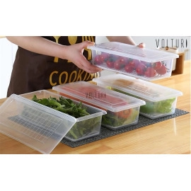 Fridge Storage Boxes (Pack of 6), Fridge Organisers with Removable Drain Plate, Fridge Storage Containers Keeps Fruits, Vegetables, Pantry Items Stackable, Space-Saving Storage Box Set, 1.5L