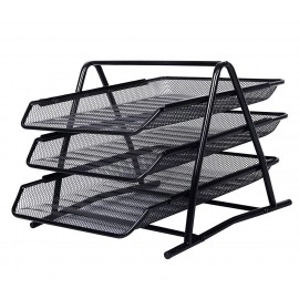 Countertop 4 Tiered Shelf Office Desktop Tray Rack, Mesh Metal Desk Organizer File Rack Letter Tray A4 Papers Documents Holder Desk Organizer For Office (Black)