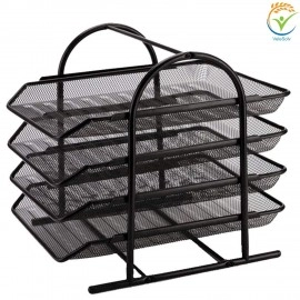 Countertop 4 Tiered Shelf Office Desktop Tray Rack, Mesh Metal Desk Organizer File Rack Letter Tray A4 Papers Documents Holder Desk Organizer For Office (Black)