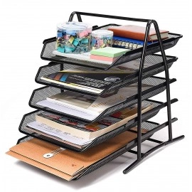 Countertop 4 Tiered Shelf Office Desktop Tray Rack, Mesh Metal Desk Organizer File Rack Letter Tray A4 Papers Documents Holder Desk Organizer For Office (Black)