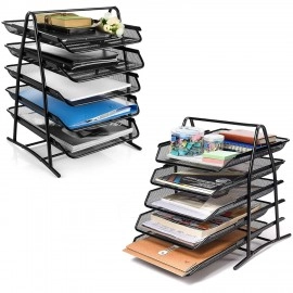 Countertop 4 Tiered Shelf Office Desktop Tray Rack, Mesh Metal Desk Organizer File Rack Letter Tray A4 Papers Documents Holder Desk Organizer For Office (Black)