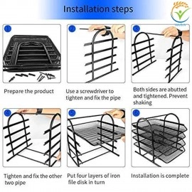 Countertop 4 Tiered Shelf Office Desktop Tray Rack, Mesh Metal Desk Organizer File Rack Letter Tray A4 Papers Documents Holder Desk Organizer For Office (Black)