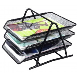 Countertop 4 Tiered Shelf Office Desktop Tray Rack, Mesh Metal Desk Organizer File Rack Letter Tray A4 Papers Documents Holder Desk Organizer For Office (Black)