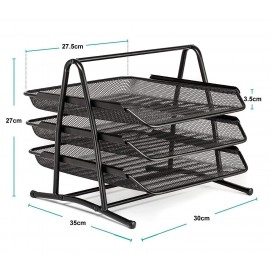 Countertop 4 Tiered Shelf Office Desktop Tray Rack, Mesh Metal Desk Organizer File Rack Letter Tray A4 Papers Documents Holder Desk Organizer For Office (Black)