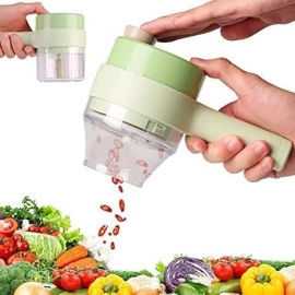 4 in 1 Portable Electric Vegetable Cutter Set,Wireless Food Processor for Garlic Pepper Chili Onion Celery Ginger Meat with Brush (Pack of 1 Multicolor)